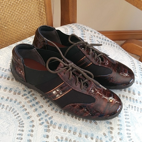 NWT Ros Hommerson Nancy Croc Patent Leather Bronze Shoe 8.5M Brown Black - Picture 7 of 16